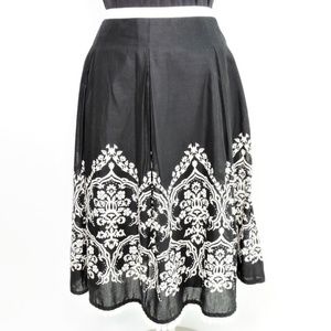 LOFT Black White Beaded Skirt with PomPom Trim